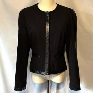 (S) LARRY LEVINE Stretch Black Jacket with Faux Leather Trim